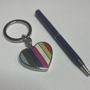 Coach Legacy Locket Colorful Heart Keychain and Blue Coach Pen Set